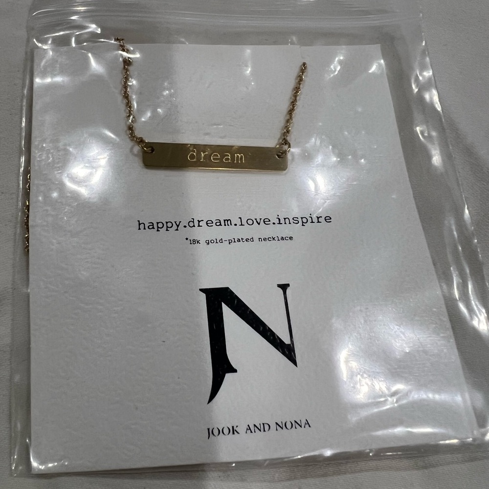 Jook & Nona dream Tag Necklace 18" 18kt gold plated